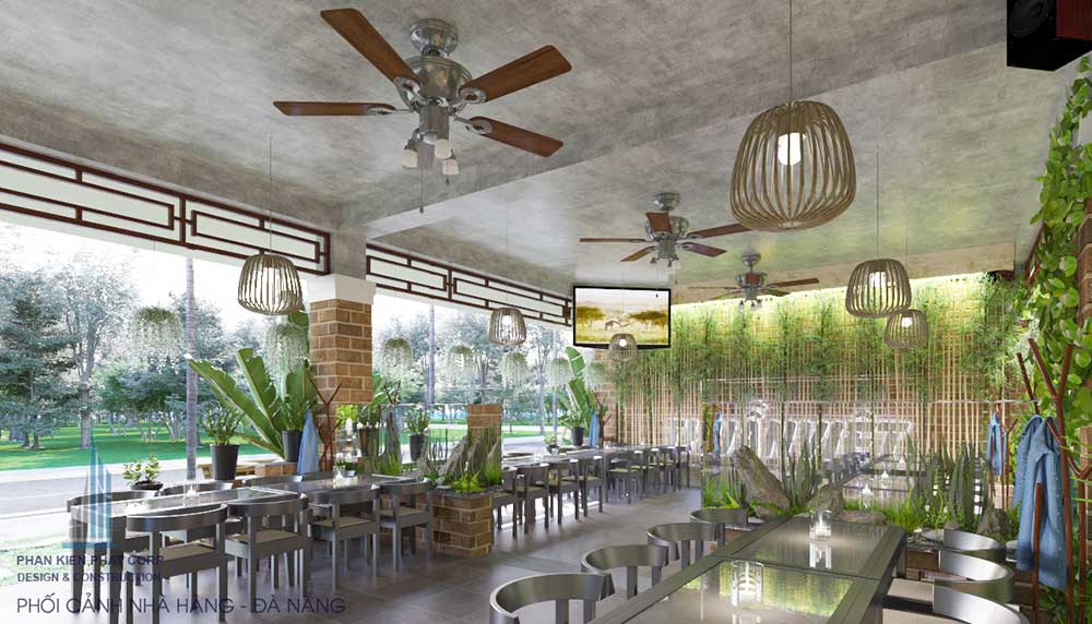 Phối cảnh thiết kế nội thất nhà hàng Thuần Việt góc 1